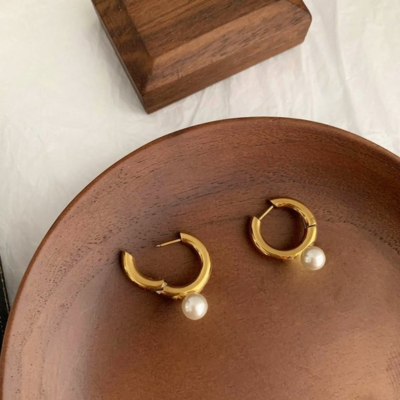 #NEW 925 Sterling Silver Pearl Drop Round Hoop Earrings - Picture 4 of 5